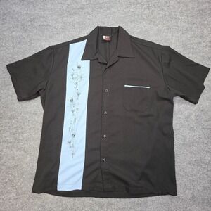 Steady Bowling Shirt Daddy-o's Men's Large Black Cocktail Graphic Made USA